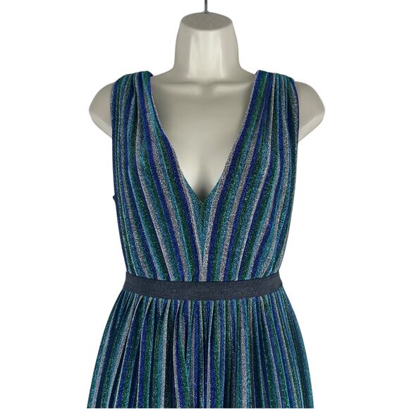 BCBGMaxAzria Metallic Striped Pleated Evening Gown Green Blue Size XXS - Picture 5 of 14